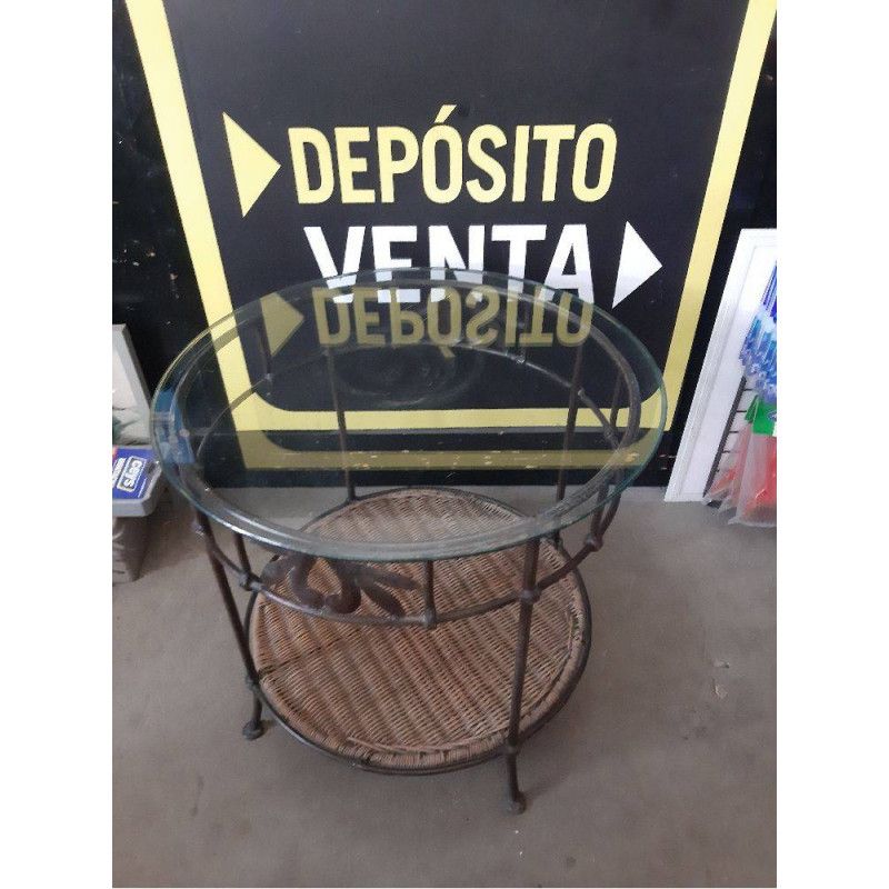 MESA BAJA REDONDA CRISTAL/HIERRO